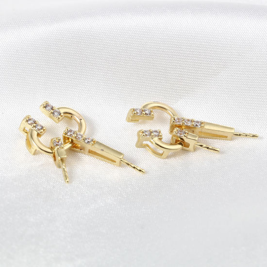 Immagine di Ottone Connettore Ciondolo Perla Bail Pin Cap 18K Vero Oro Placcato Irregolare Trasparente Strass 24mm x 12mm, 1 Pz