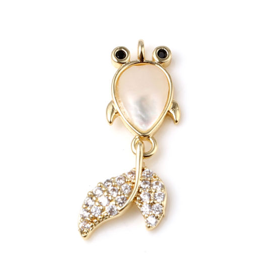 Immagine di Ottone & Acrilico Charms Pesce Rosso 18K Vero Oro Placcato Bianco Trasparente Strass 23mm x 9mm, 1 Pz