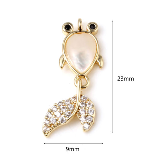 Immagine di Ottone & Acrilico Charms Pesce Rosso 18K Vero Oro Placcato Bianco Trasparente Strass 23mm x 9mm, 1 Pz