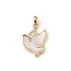 Picture of 1 Piece Brass Charm Pendant 18K Real Gold Plated White Bird Animal Clear Rhinestone 17mm x 10mm