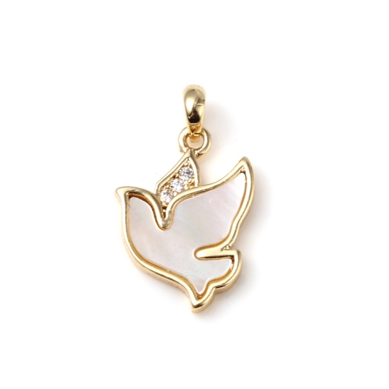 Image de 1 Pièce Pendentif Breloque en Laiton Oiseau Plaqué Or Véritable 18K Blanc à Strass Transparent 17mm x 10mm