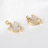Picture of 1 Piece Brass Charm Pendant 18K Real Gold Plated White Bird Animal Clear Rhinestone 17mm x 10mm