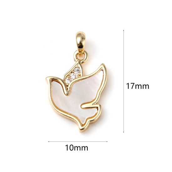 Image de 1 Pièce Pendentif Breloque en Laiton Oiseau Plaqué Or Véritable 18K Blanc à Strass Transparent 17mm x 10mm