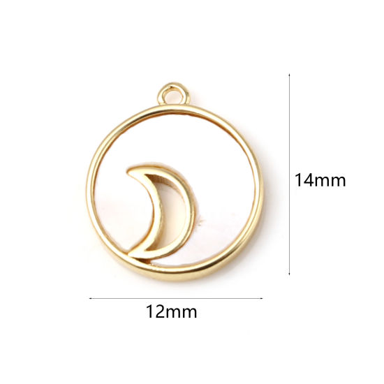 Изображение Латунь галактика Подвески Круглые 18K настоящее золото с покрытием Луна 14мм x 12мм, 2 ШТ