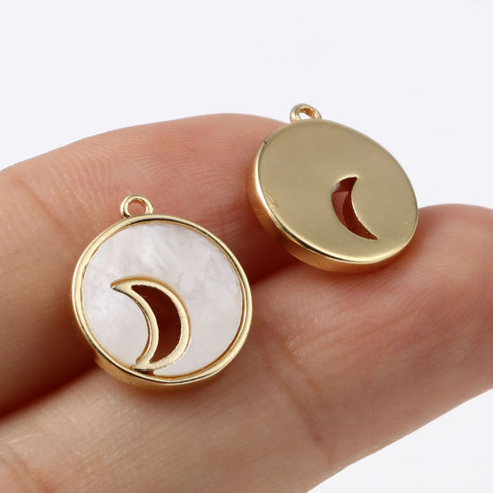 Изображение Латунь галактика Подвески Круглые 18K настоящее золото с покрытием Луна 14мм x 12мм, 2 ШТ
