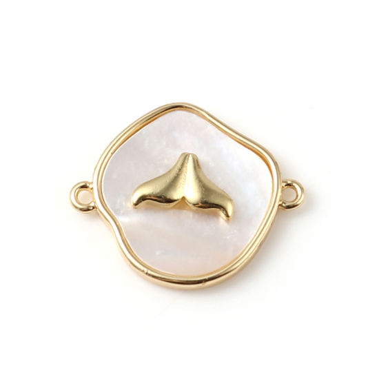 Picture of Shell & Brass Connectors 18K Real Gold Plated Irregular White 18mm x 15mm, 1 Piece