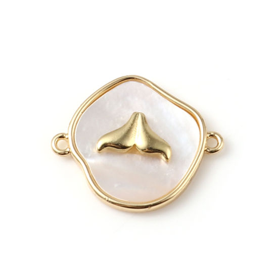 Bild von 1 Stück Natürliche Muschel & Messing Steckverbinder Charms Anhänger 18K Echtgold plattiert Weiß Unregelmäßig 18mm x 15mm