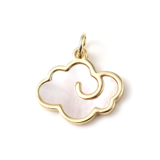 Image de Breloques Collection de Météo en Coquille Naturelle & Laiton Nuage Plaqué Or Véritable 18K Blanc 18mm x 16mm, 1 Pièce