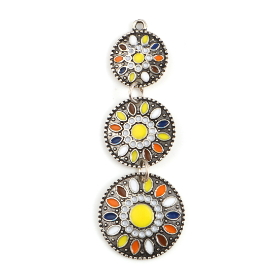 Picture of Zinc Based Alloy Pendants Geometric Antique Silver Color Multicolor Enamel 55mm x 19mm, 2 PCs