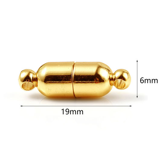 Bild von Messing Magnetverschluss 18K Echtgold plattiert Zylinder Magnetisch 19mm x 6mm, 2 Stück