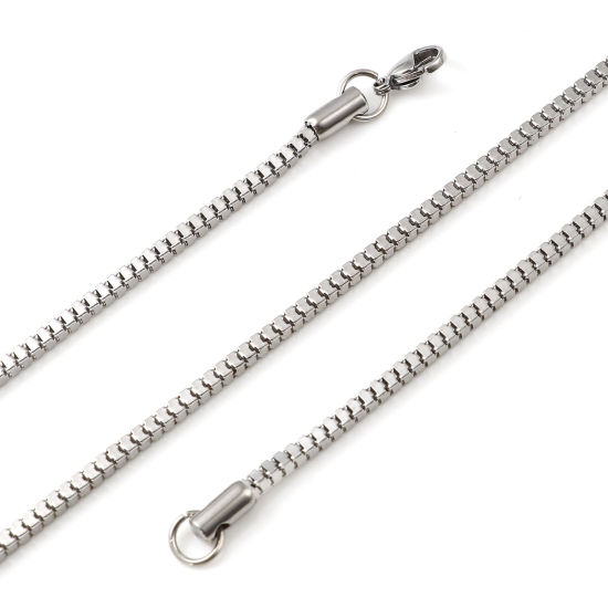 Imagen de 304 Acero Inoxidable Caja Cadena Collares Tono de Plata 51cm - 50.5cm longitud, 1 Unidad