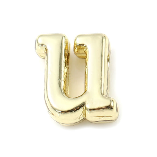 Picture of Zinc Based Alloy Spacer Beads Lowercase Letter Gold Plated Message " u " About 8mm x 6mm, Hole: Approx 1.5mm, 20 PCs