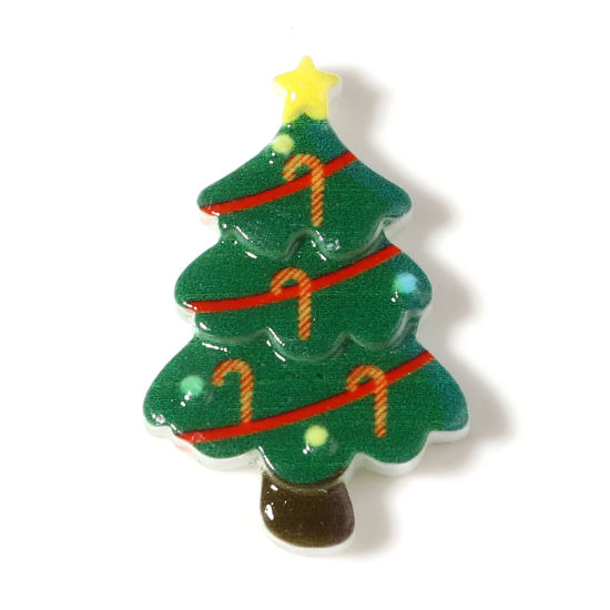 Bild von Harz Embellishments Cabochons Weihnachten Weihnachtsbaum Grün 25mm x 17mm , 20 Stück