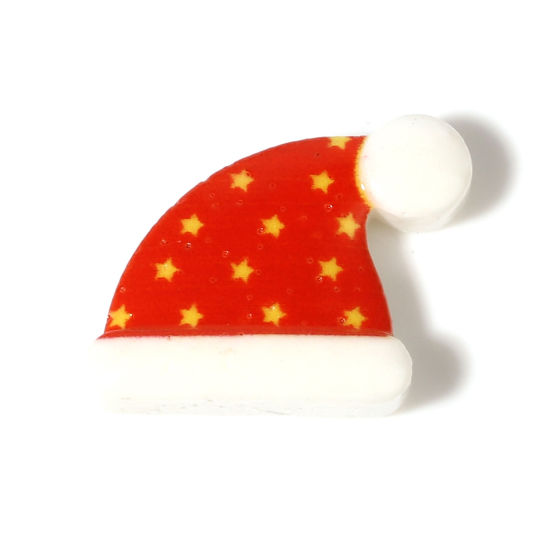 Bild von Harz Embellishments Cabochons Weihnachten Mütze Weiß & Rot 21mm x 15mm , 20 Stück