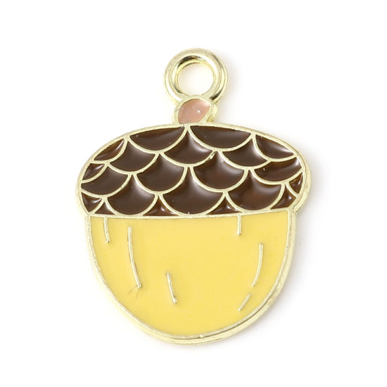 Immagine di Lega di Zinco Charms Pigna Oro Placcato Giallo Smalto 23mm x 18mm , 5 Pz