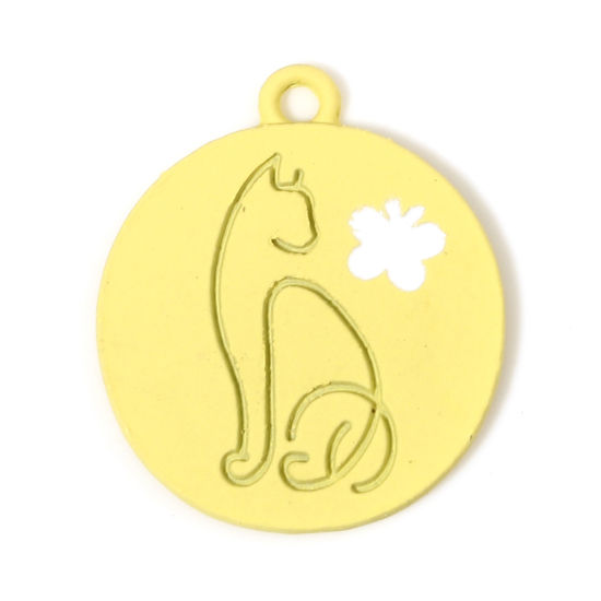 Picture of Zinc Based Alloy Charms Round Yellow Cat Painted 21mm x 18mm, 10 PCs