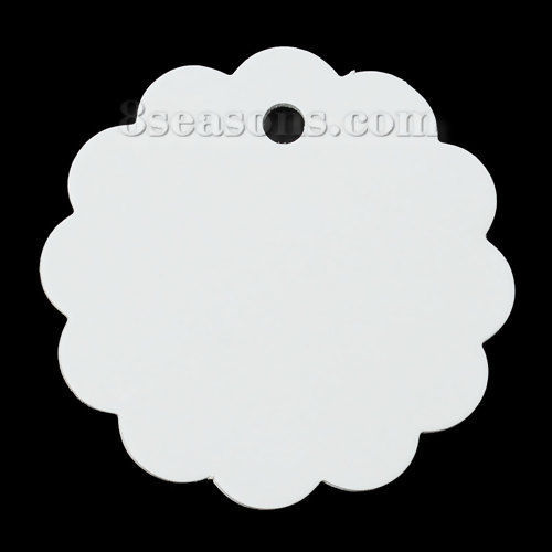 Picture of Paper Label Tags Round Flower White Blank 59mm(2 3/8") x 59mm(2 3/8"), 50 Sheets