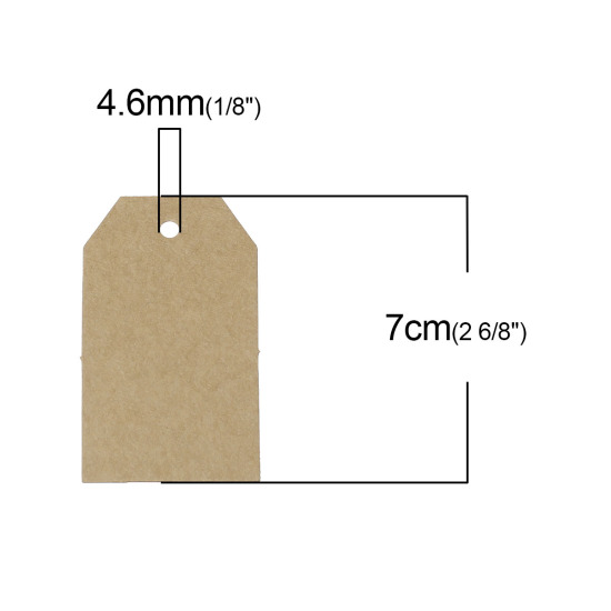Picture of Paper Label Tags Polygon Brown Blank 70mm(2 6/8") x 40mm(1 5/8"), 50 Sheets