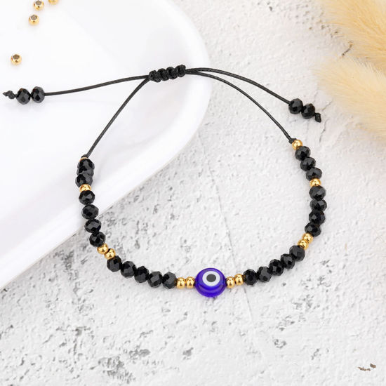Imagen de Pulseras Trenzadas Acero Inoxidable + Cristal de Religión Negro Mal de ojo Ajustable , 18cm de longitud 1 Unidad