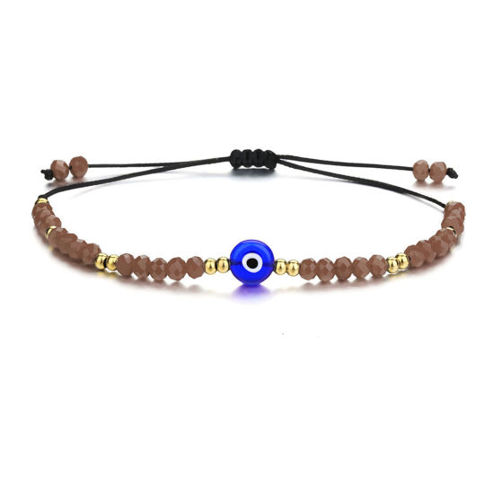 Imagen de Pulseras Trenzadas Acero Inoxidable + Cristal de Religión Café Mal de ojo Ajustable , 18cm de longitud 1 Unidad