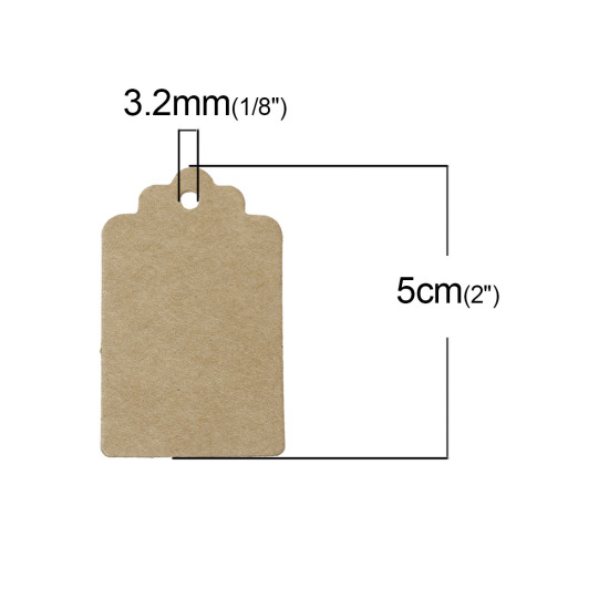 Picture of Paper Label Tags Rectangle Brown Blank 50mm(2") x 30mm(1 1/8"), 100 Sheets