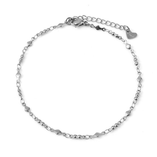 Picture of 304 Stainless Steel Stylish Anklet Silver Tone Rhombus 23.5cm - 23cm long, 1 Piece