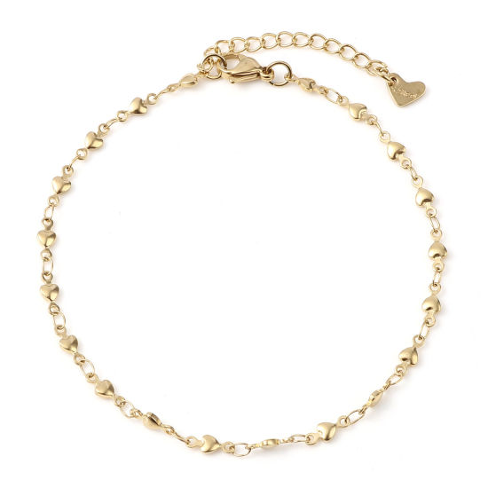 Picture of 1 Piece Vacuum Plating 304 Stainless Steel Valentine's Day Anklet Gold Plated Heart 23cm - 22.5cm long