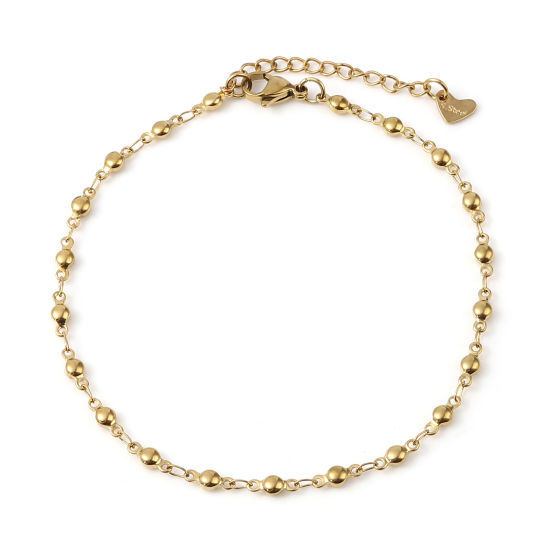 Picture of 1 Piece Vacuum Plating 304 Stainless Steel Stylish Anklet Gold Plated Round 23.5cm - 23cm long