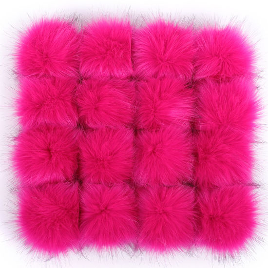 Picture of Plush Pom Pom Balls With Rubber Band Fuchsia Round 12cm Dia., 1 Piece