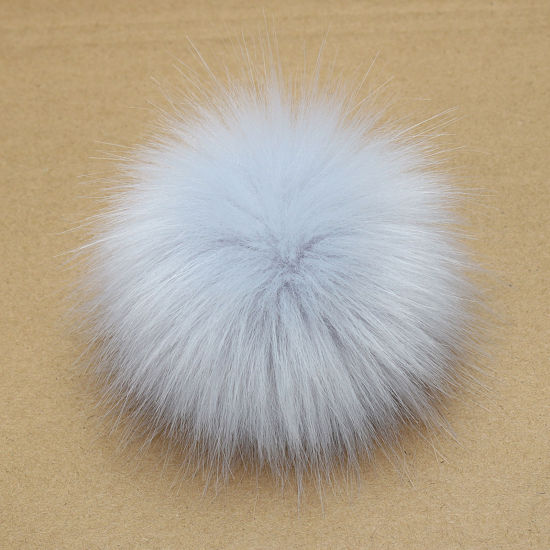 Picture of Plush Pom Pom Balls With Snap Button Light Lake Blue Round 15cm Dia., 1 Piece