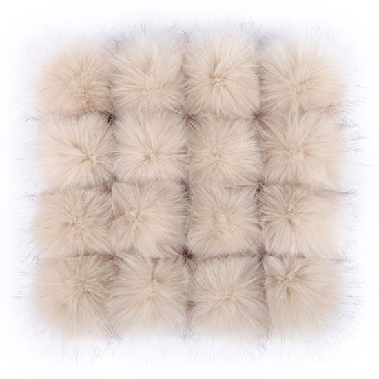 Picture of Plush Pom Pom Balls With Rubber Band Apricot Beige Round 15cm Dia., 1 Piece