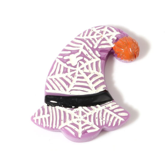 樹脂 装飾 帽子 紫 ハロウィーン・クモの巣パターン 28mm x 25mm、 10 個 の画像
