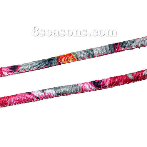 Image de Cordon en Polyester Fuchsia Fleurs 4mm, 5 M