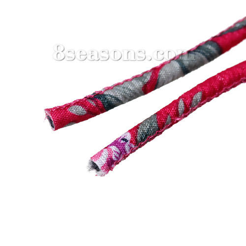 Image de Cordon en Polyester Fuchsia Fleurs 4mm, 5 M