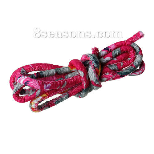 Image de Cordon en Polyester Fuchsia Fleurs 4mm, 5 M