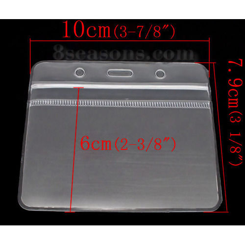 Picture of Acrylic ID Cards Badges Holders Horizontal Transparent Waterproof 10.2cm(4") x 7.9cm(3 1/8"), 50 Sheets