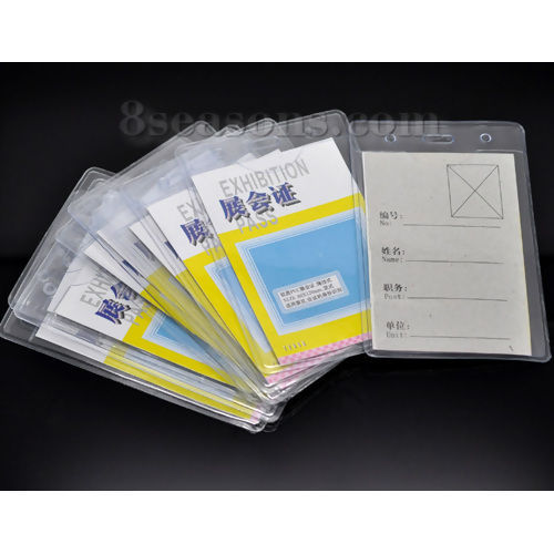 Picture of Plastic & Paper ID Cards Exhibition Certificate Holders Vertical Transparent Waterproof 12.5cm(4 7/8") x 8cm(3 1/8"), 50 Sheets
