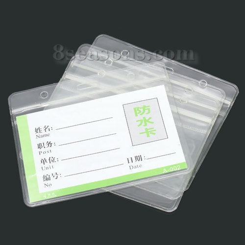 Picture of Plastic ID Cards Badges Holders Horizontal Transparent Waterproof 11cm(4 3/8") x 9cm(3 4/8"), 50 Sheets