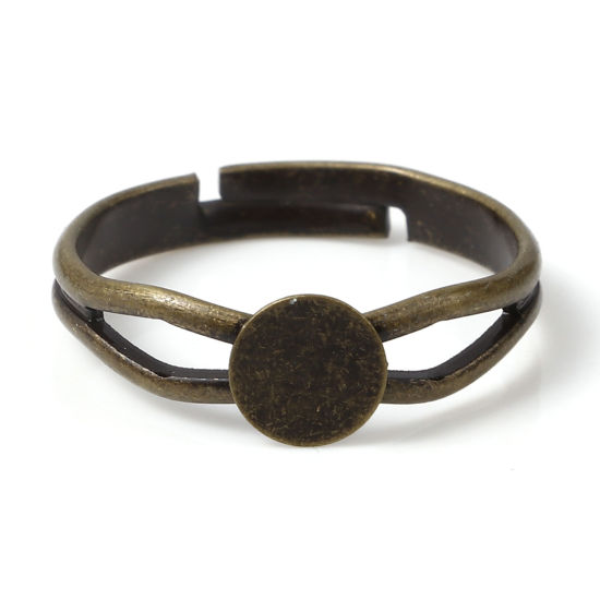 Image de Bagues Supports à Cabochons Ouvert Ajoustable en Cuivre Bronze Antique, (Convenable à 6mm Dia) 16.9mm (Taille d'US 6.5), 10 Pcs