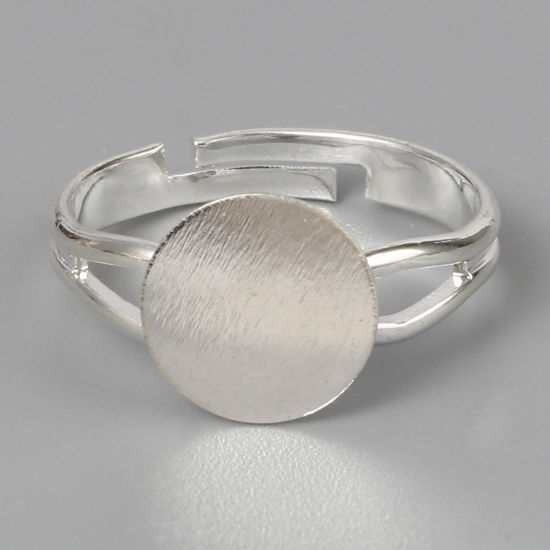 Bild von Kupfer Offen Verstellbar Cabochon-Einstellungen Ring Versilbert Klebbar (für 10mm) 16.9mm（US Größe:6.5), 10 Stück