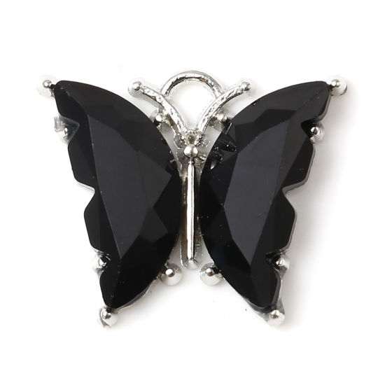 Imagen de Aleación de Zinc del metal + Resina Insecto Colgantes Charms Mariposa Tono de Plata Negro 23mm x 19mm - 22mm x 19mm, 10 Unidades