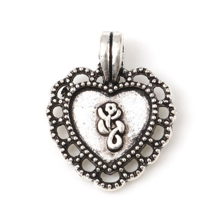 Bild von Zinklegierung Charms Herz Antiksilber Filigran 19mm x 16mm, 50 Stück