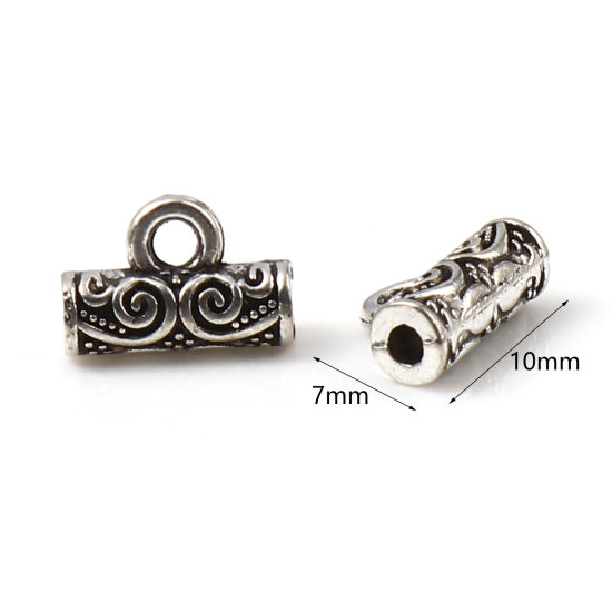 Image de Perle Bélière en Alliage de Zinc Colonne Argent Vieilli Motif Sculpté 10mm x 7mm, 200 Pcs