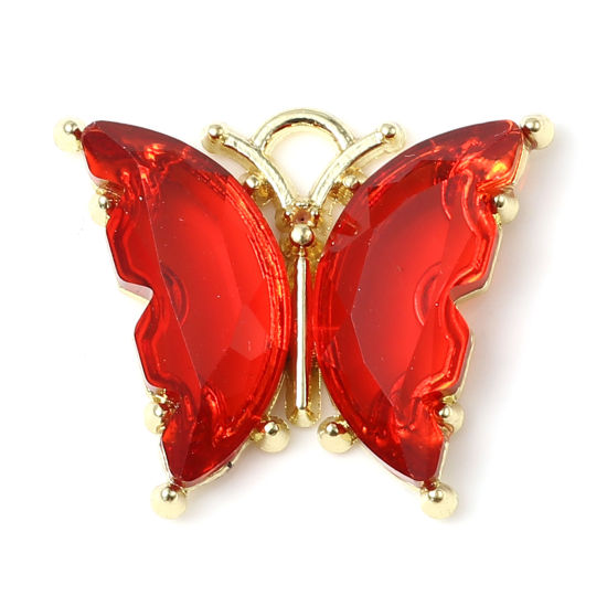 Imagen de Aleación de Zinc del metal + Resina Insecto Colgantes Charms Mariposa Chapado en Oro Rojo 23mm x 19mm - 22mm x 19mm, 10 Unidades