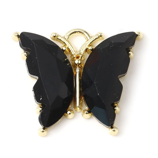 Imagen de Aleación de Zinc del metal + Resina Insecto Colgantes Charms Mariposa Chapado en Oro Negro 23mm x 19mm - 22mm x 19mm, 10 Unidades
