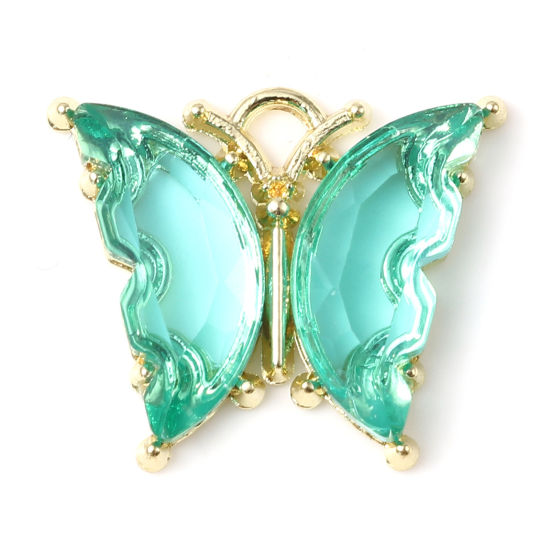 Imagen de Aleación de Zinc del metal + Resina Insecto Colgantes Charms Mariposa Chapado en Oro Verde 23mm x 19mm - 22mm x 19mm, 10 Unidades