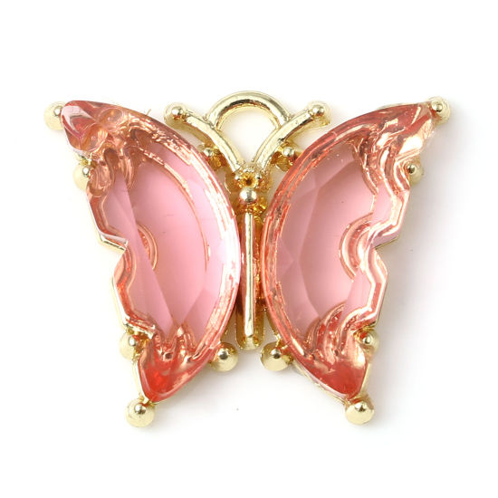 Imagen de Aleación de Zinc del metal + Resina Insecto Colgantes Charms Mariposa Chapado en Oro Rosa Melocotón 23mm x 19mm - 22mm x 19mm, 10 Unidades