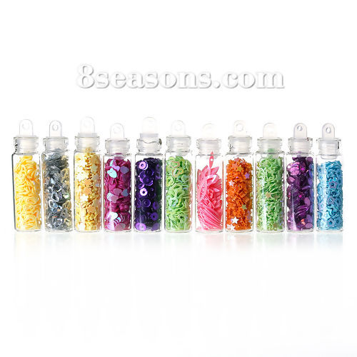 Picture of Polyvinylchlorid Glitter Nail Art Decoration Sequins At Random Mixed 12 Color 40mm(1 5/8") x 11mm( 3/8"), 1 Packet( 12 Jars/Packet)