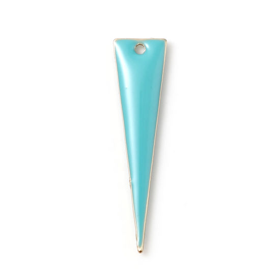 Image de Breloques Sequins Emaillés Double Face en Laiton Triangle Doré Bleu Lac 28mm x 7mm, 5 Pcs