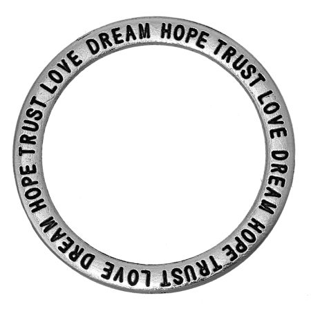 Zinklegierung Charm Anhänger Ring Antiksilber Message " LOVE DREAM HOPE TRUST " 3.6cm D., 30 Stücke